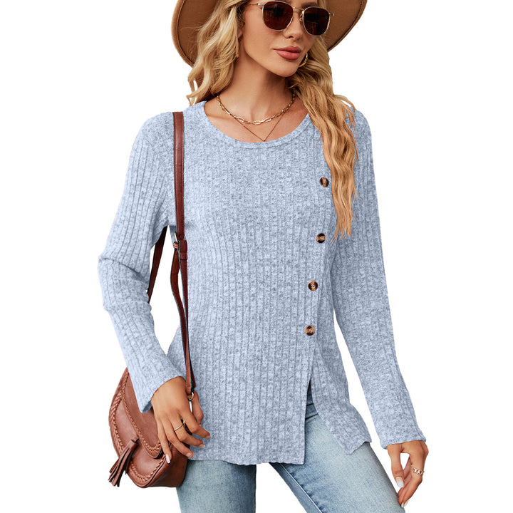 Damen legere Strickbluse mit knoopbarem Design und seitlichem Schlitz Drune