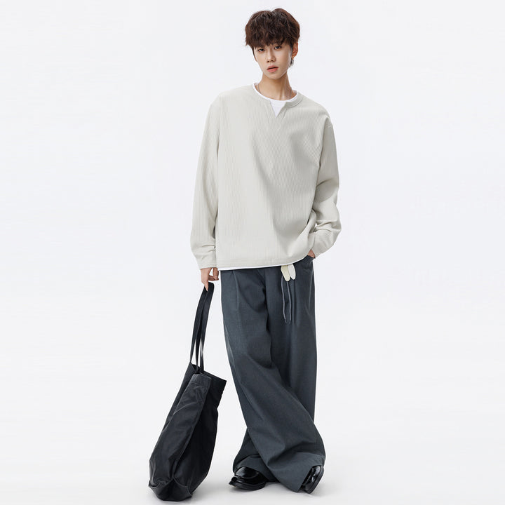 Herren Oversized Waffelstruktur-Sweatshirt mit V-Ausschnitt und Lagenoptik Drune