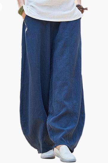 Damen weite Leinenhose mit elastischem Bund und praktischen Taschen Drune