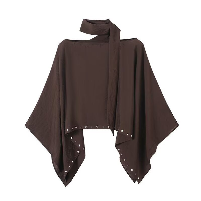 Damen Asymmetrisches Poncho‑Cape mit Bindeschal und Ösenbesatz Drune