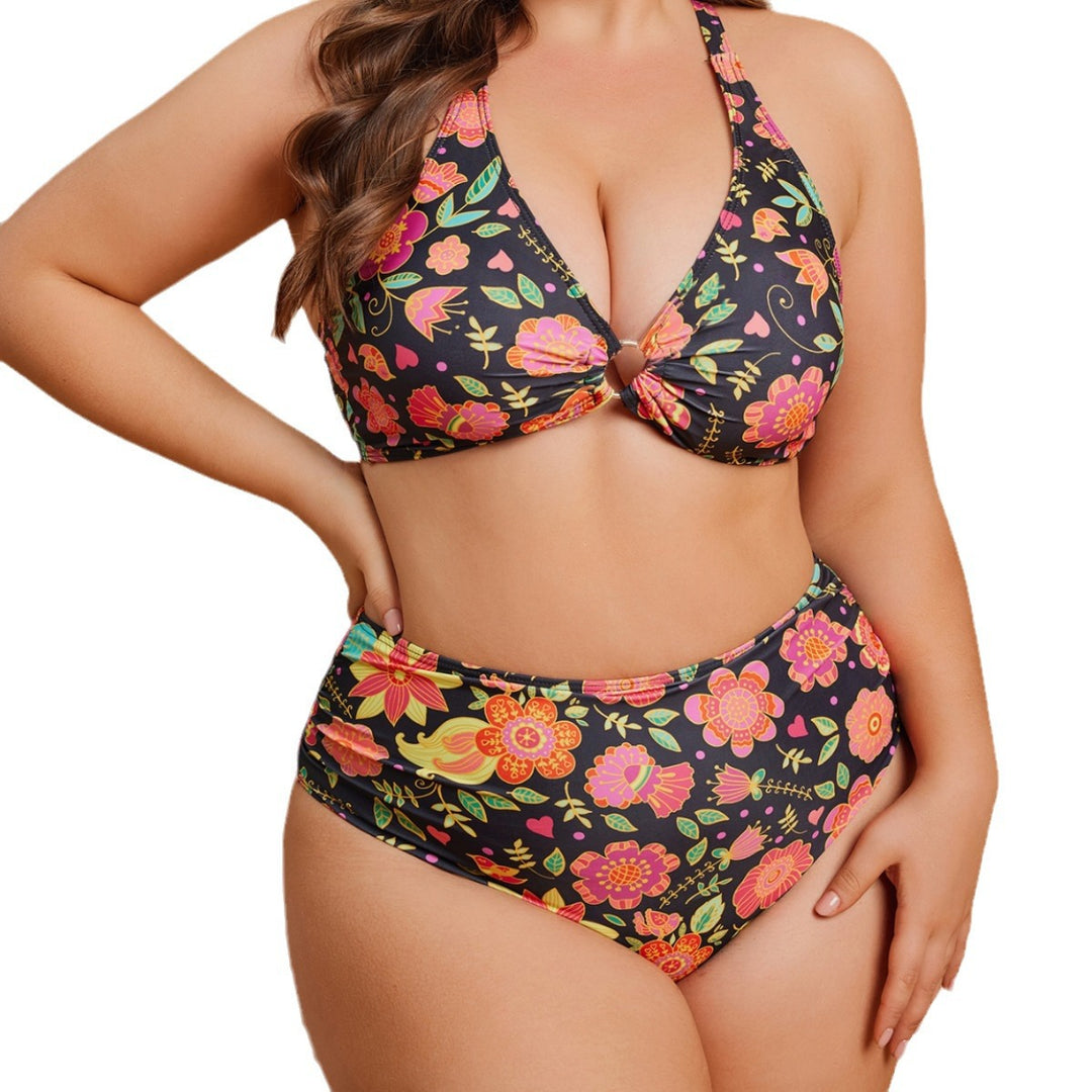 Damen Hoch tailliertes Bikini-Set mit floralem Muster Drune