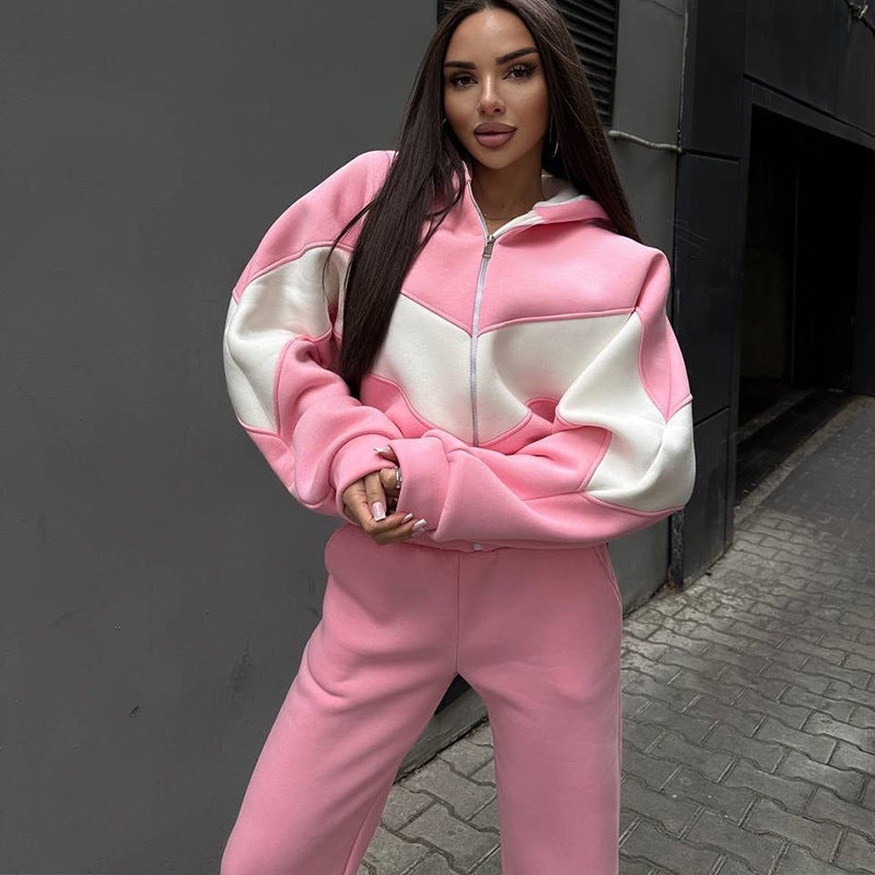 Damen Athleisure-Zweiteiler aus schwerem Neopren-Fleece mit geometrischen Teilungsnähten und hoher Taille Drune