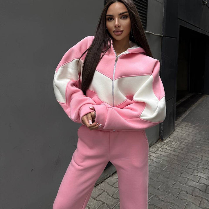 Damen Athleisure-Zweiteiler aus schwerem Neopren-Fleece mit geometrischen Teilungsnähten und hoher Taille Drune
