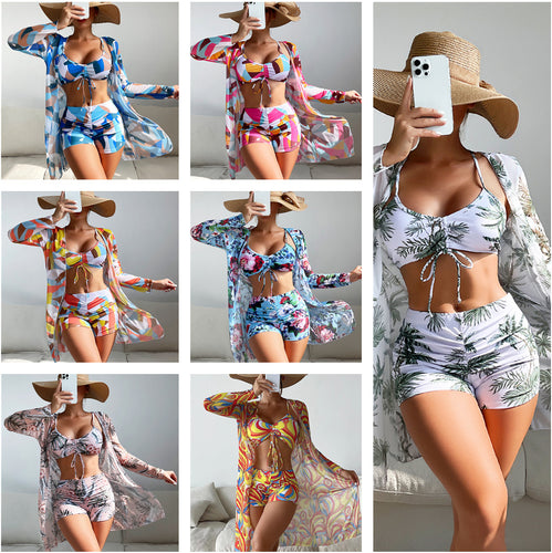 Damen Strandset mit floralem Kimono und Crop-Top Drune