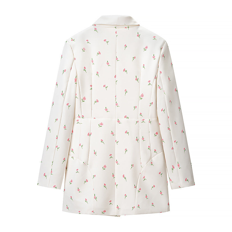 Damen Geblümte Longline-Blazerjacke mit Schalkragen und Ein-Knopf-Verschluss Drune