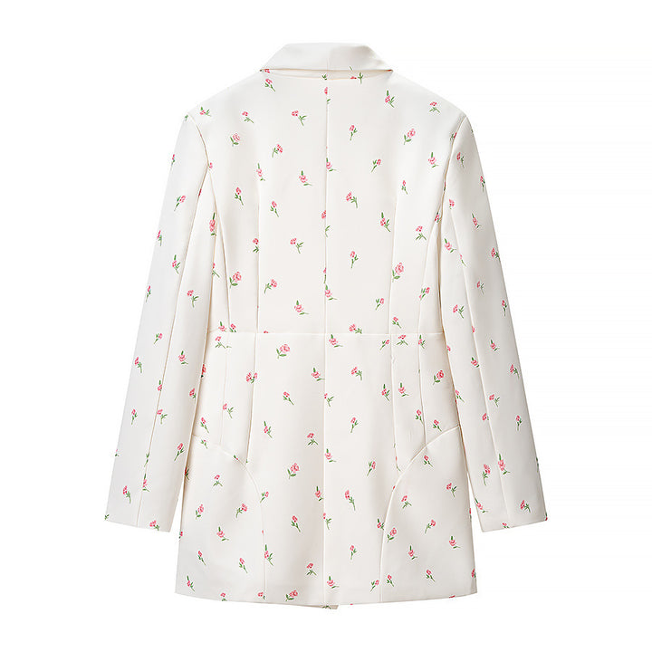 Damen Geblümte Longline-Blazerjacke mit Schalkragen und Ein-Knopf-Verschluss Drune
