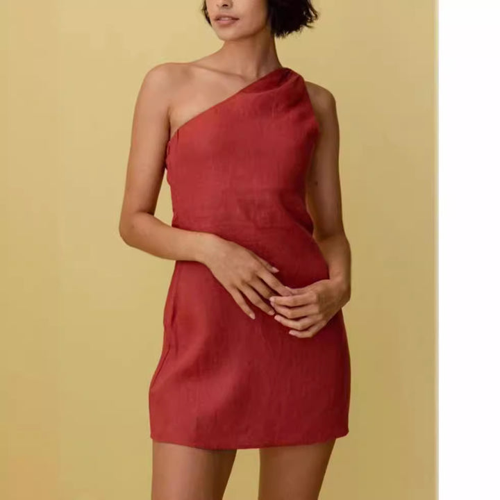 Damen Einseitiges Minikleid mit asymmetrischem Schnitt und schmalem Träger Drune