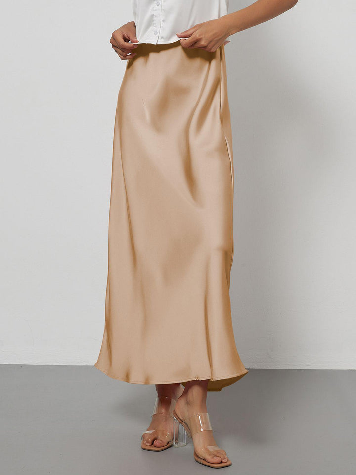 Damen-Satinrock mit hoher Taille und Midi-Länge