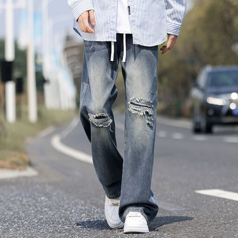 Herren Weitgeschnittene Destroyed Jeans Drune