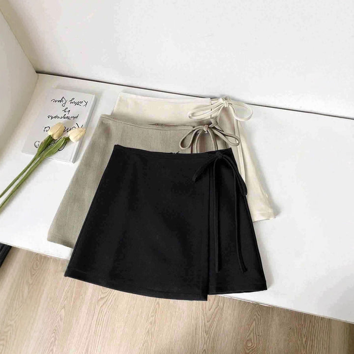 Damen Wickelrock aus hochwertigem Leinenstoff mit eleganter Schleifenbindung Drune