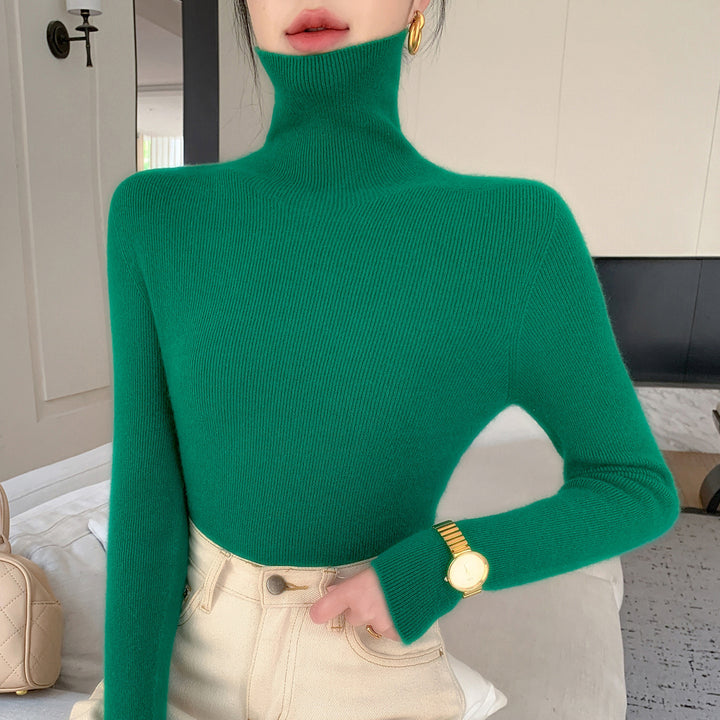 Damen Schlanker Feinstrickpullover mit hohem Rollkragen und feiner Rippstruktur Drune