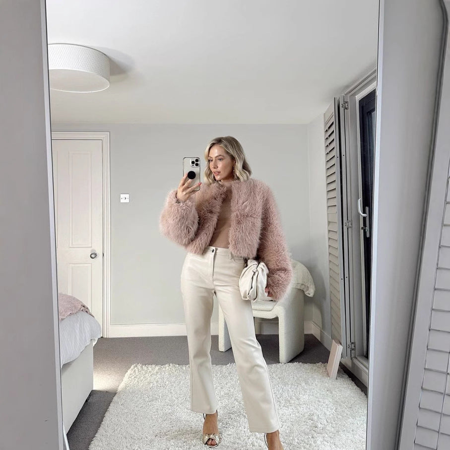 Damen Kurz geschnittene Shaggy-Faux-Fur Jacke mit kastiger Silhouette und extraweichem Hochflor Drune