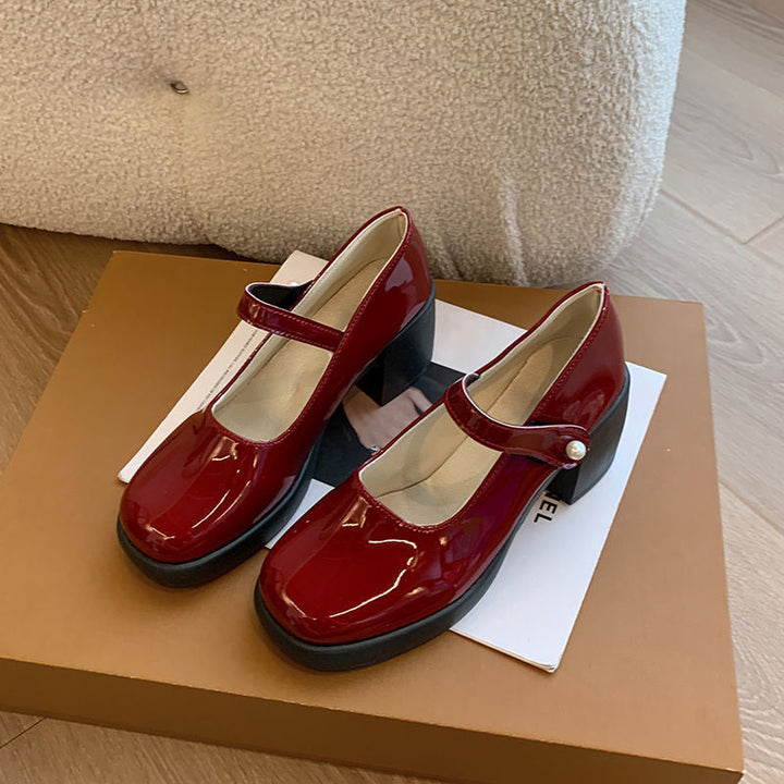 Damen elegante Mary Jane Schuhe mit Perlenschnalle Drune