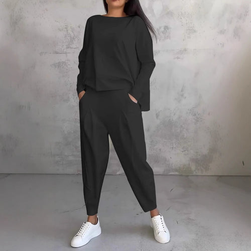 Damen Bequemes Freizeit-Set mit weitem Schnitt und Taschen Drune
