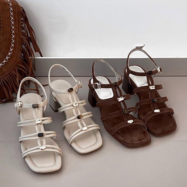 Damen Strappy Blockabsatzsandalen mit schicken Schnallenakzenten Drune