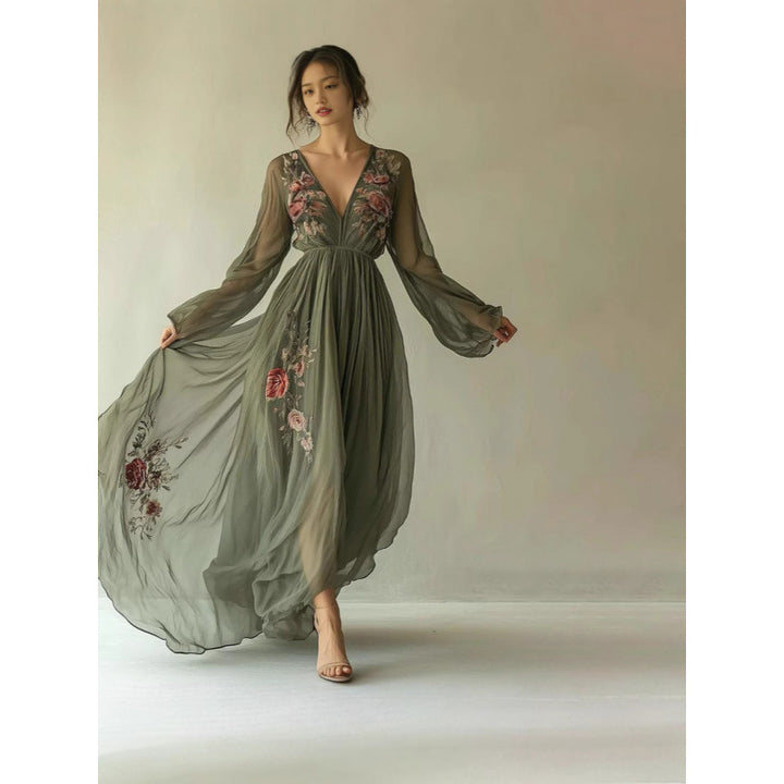 Damen Besticktes Chiffon Maxi Kleid Drune