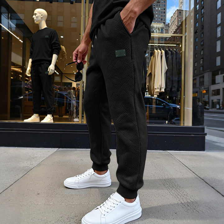 Herren Strukturierte Jogginghose mit geometrischer Waffelstruktur und elastischen Bündchen Drune