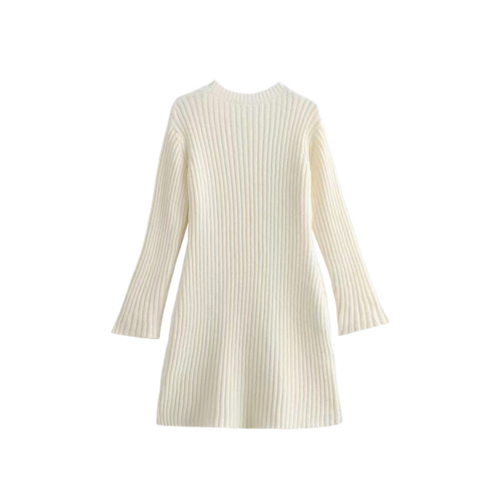 Damen Geripptes Feinstrick-Minikleid mit Glockenärmeln und taillierter Passform Drune