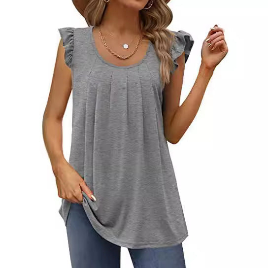 Damen luftiges Blusenshirt mit elegantem Rüschendesign Drune