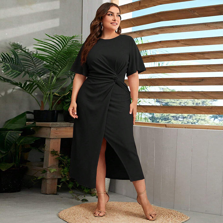 Damen Midikleid mit elegantem Knotendesign und modischem Schlitz Drune