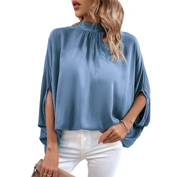 Damen Elegante Bluse mit Stehkragen und Seitenschlitzen Drune