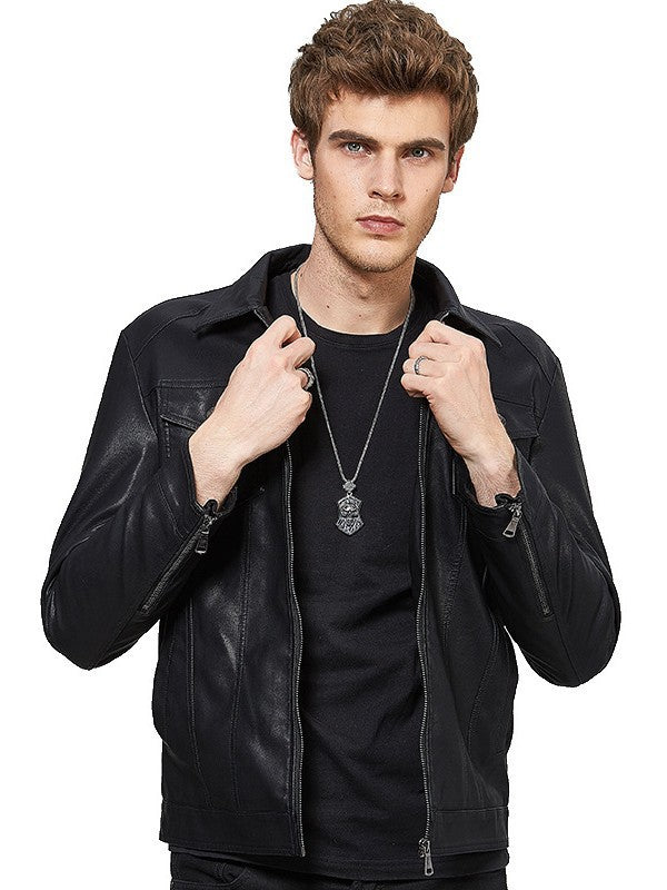Herren Slim-Fit Bikerjacke in Lederoptik mit asymmetrischem Reißverschluss und Reverskragen Drune