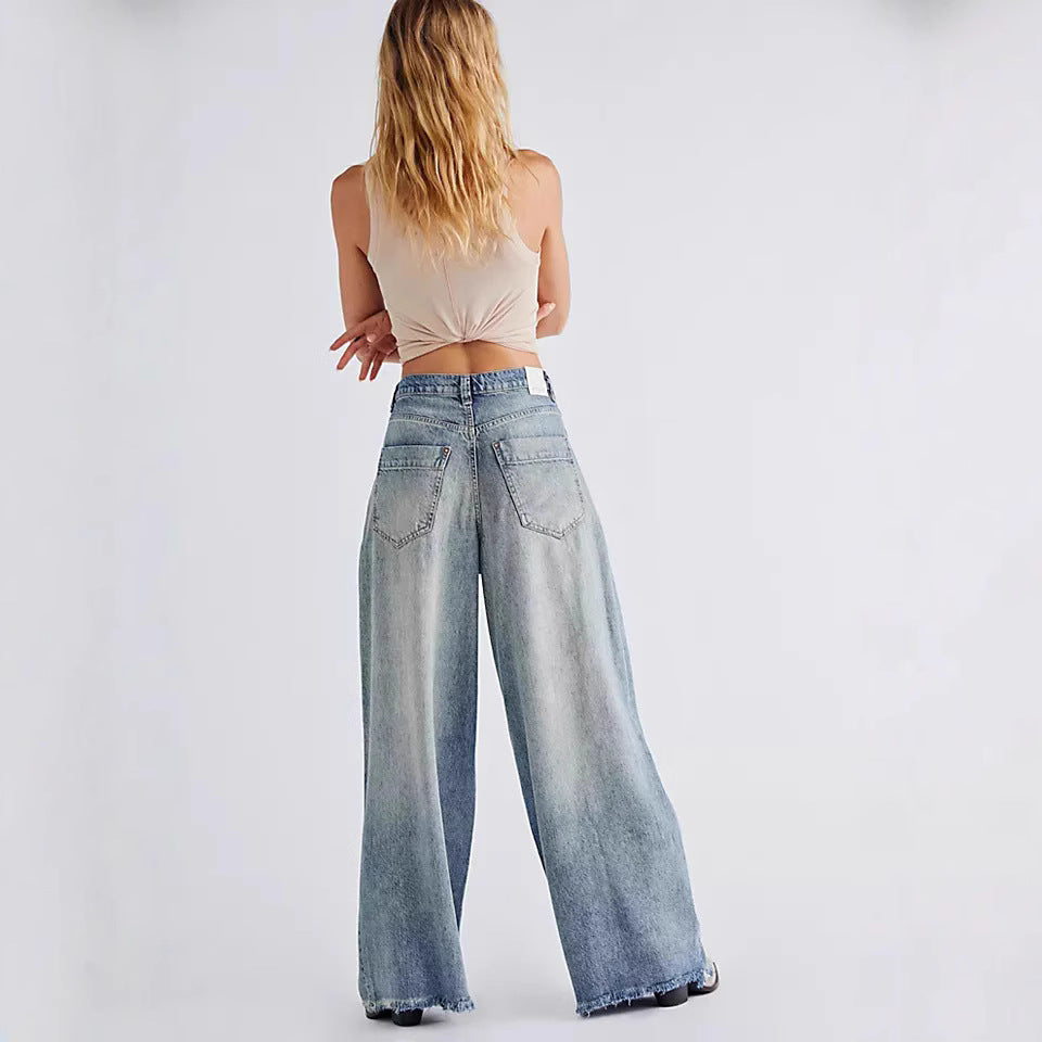 Damenweite High-Waist-Jeans Drune