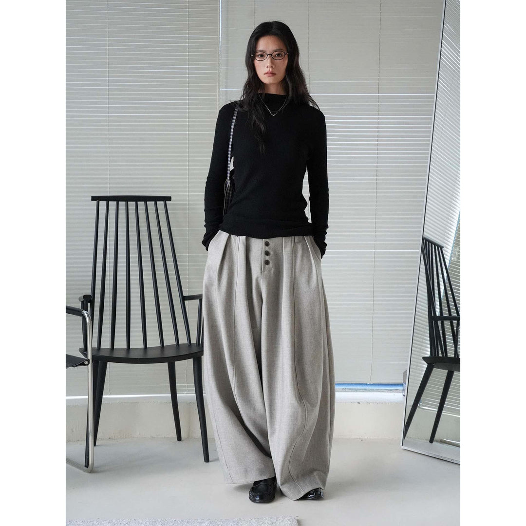 Damen Feiner Rippstrick-Pullover mit Stehkragen und Daumenlöchern Drune