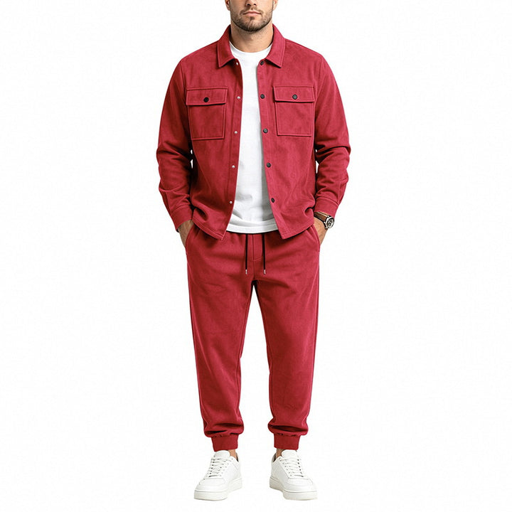 Herren Modernes Overshirt- und Jogginghosen-Set aus Mikrofleece mit Brustklappen Drune