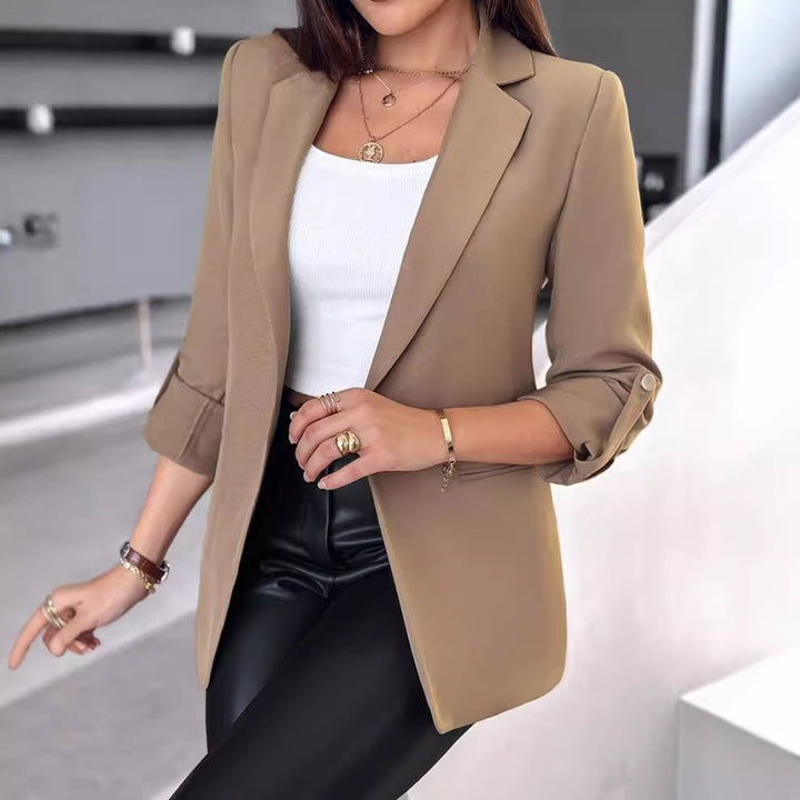 Damen Modischer Blazer mit hochgekrempelten Ärmeln und praktischen Taschen Drune