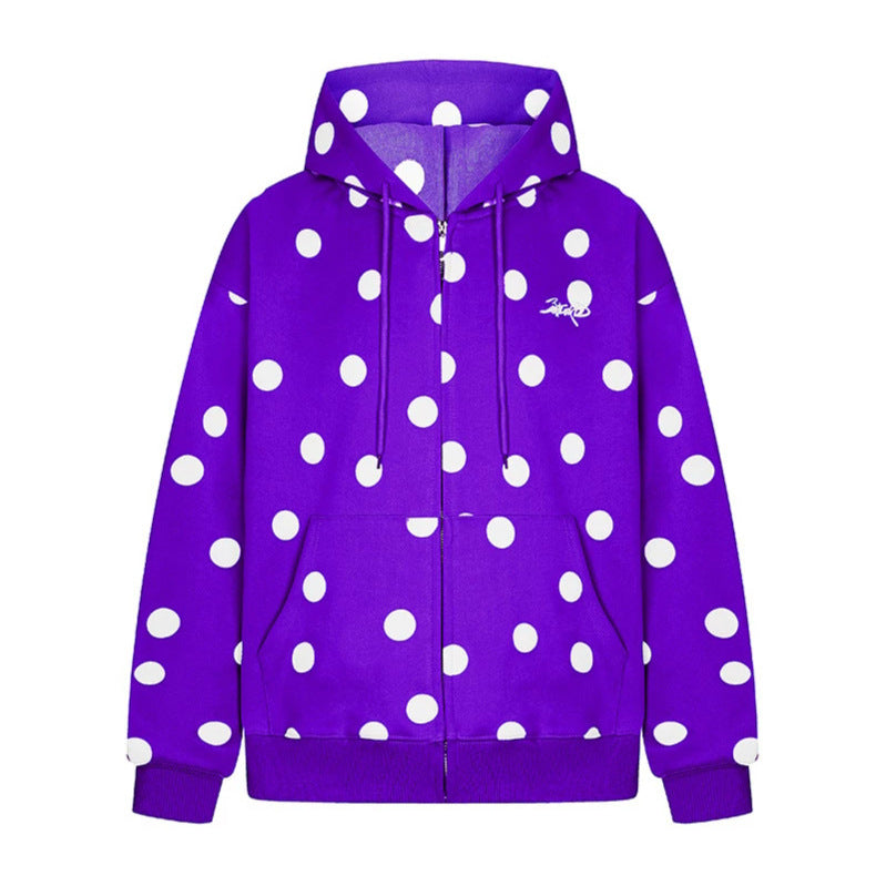 Damen Kapuzen-Sweatjacke mit durchgehendem Reißverschluss, Oversize-Schnitt und Polka-Dot-Print Drune