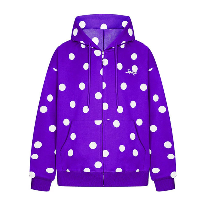 Damen Kapuzen-Sweatjacke mit durchgehendem Reißverschluss, Oversize-Schnitt und Polka-Dot-Print Drune