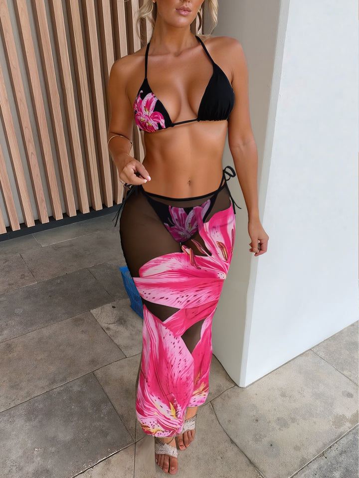Damen Triangel-Bikini mit elegantem Wickelrock und tierischem Muster Drune