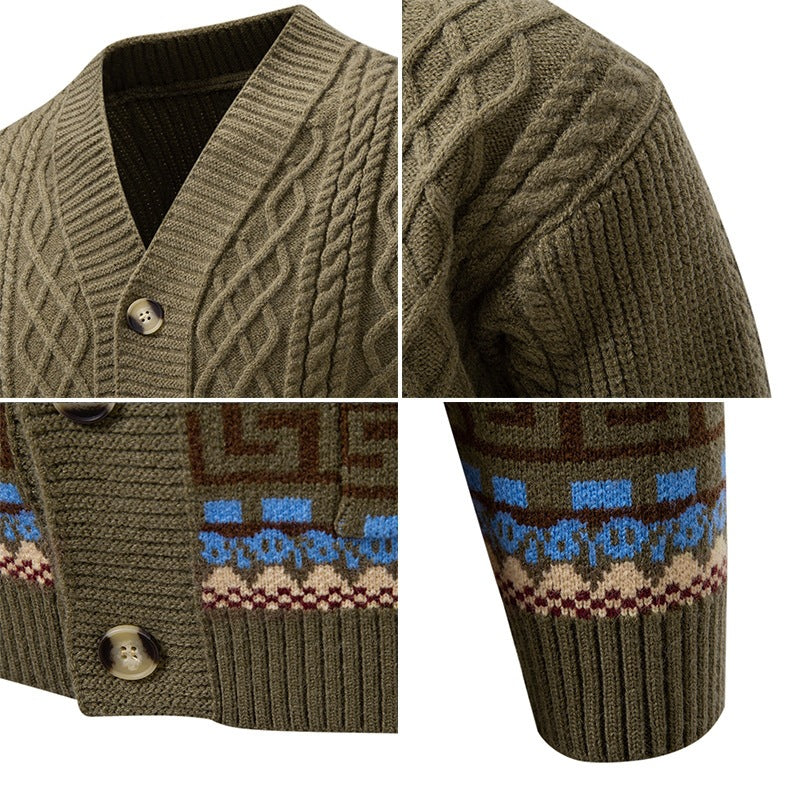 Herren Strickcardigan mit Zopfmuster, Jacquard-Bündchen und Knopfverschluss Drune