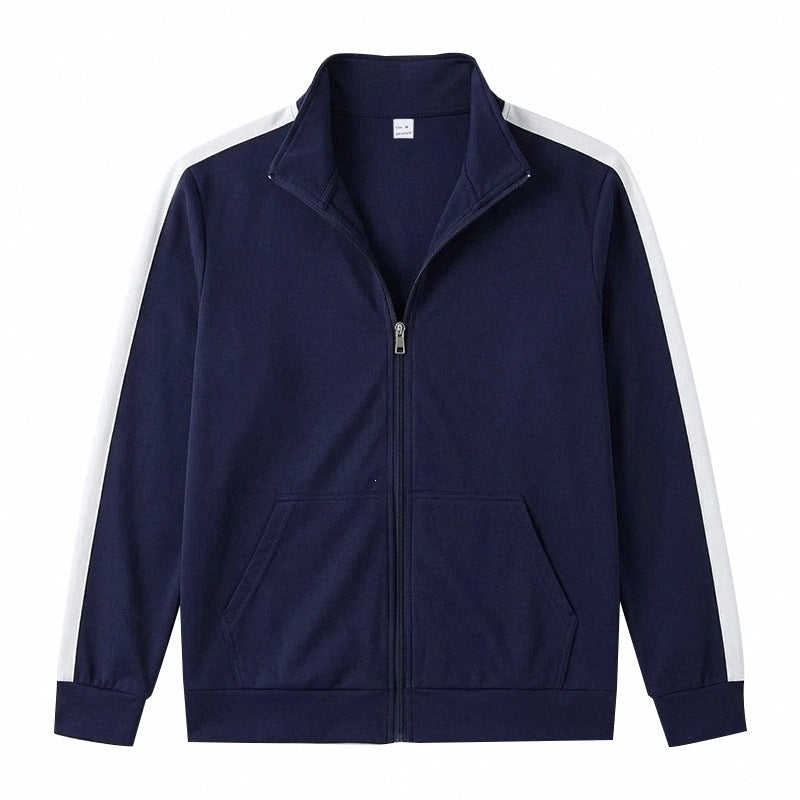 Herren Retro Trackjacke mit Stehkragen, Kontraststreifen und Kängurutasche Drune