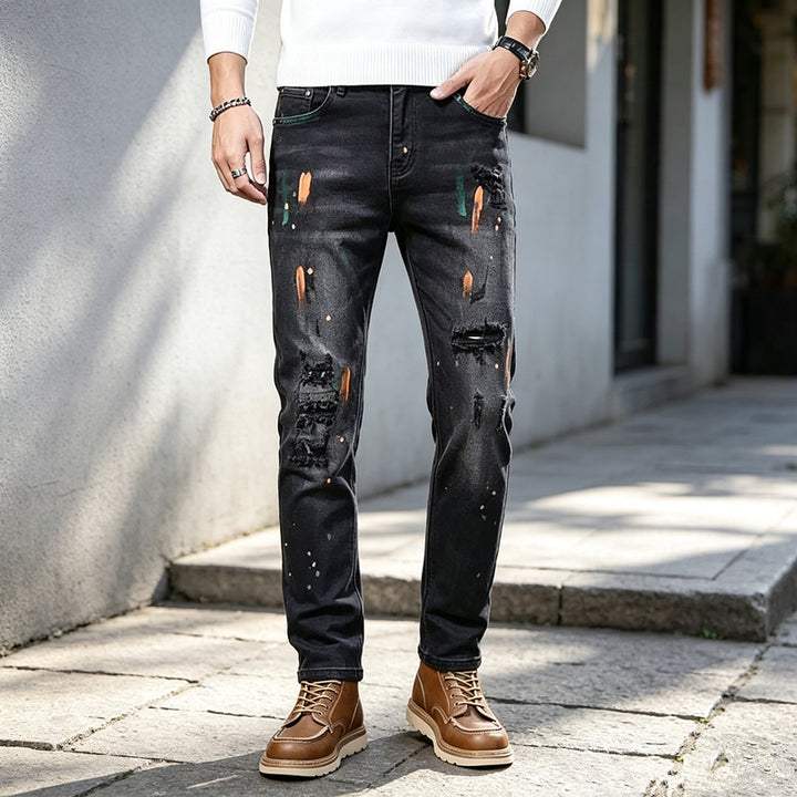 Herren Modische Ripped Jeans mit Farbdetails Drune