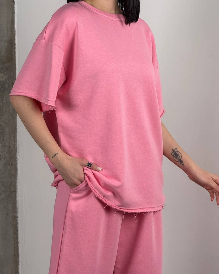 Damen weit geschnittenes Lounge Set mit weicher Sweatpants und boxy T Shirt Drune