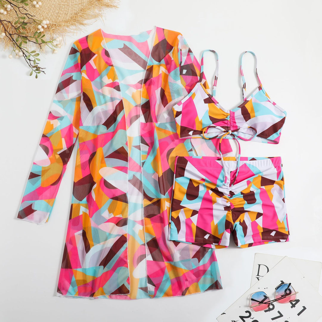 Damen Bikiniset mit floralem Oberteil und luftiger Wickeljacke Drune