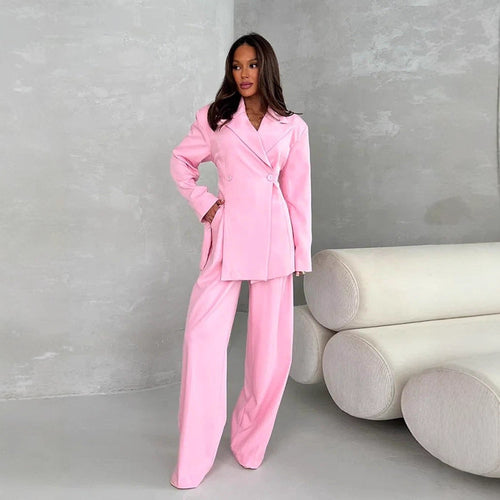 Damen Zweiteiliges Oversize-Anzugset mit Wickel-Blazer und weiten Palazzohosen Drune