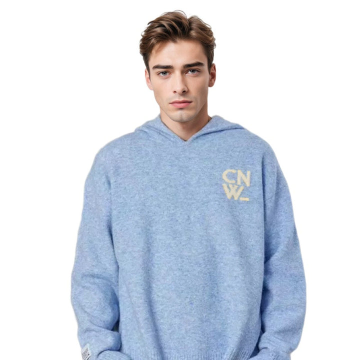 Unisex Oversized Kapuzenpullover mit V-Ausschnitt aus Feinstrick und Logo-Stick Drune