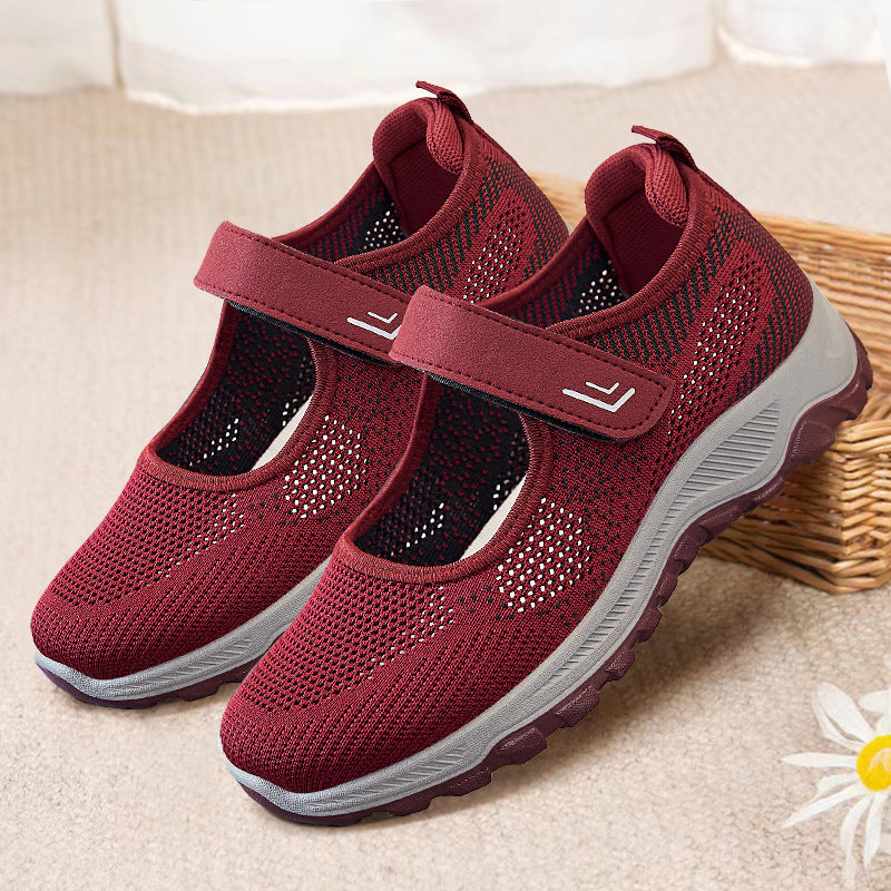 Damen nan gestrickter Mary-Jane-Sneaker mit Klettverschluss, atmungsaktivem Obermaterial und dämpfender Profilsohle Drune