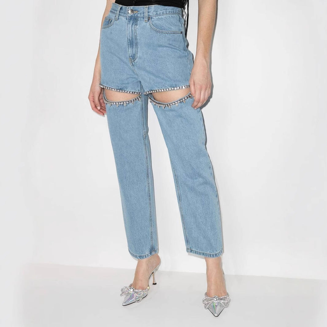 Damen Jeans mit ausgefallenem Cut-Out-Design und glitzernden Verzierungen Drune