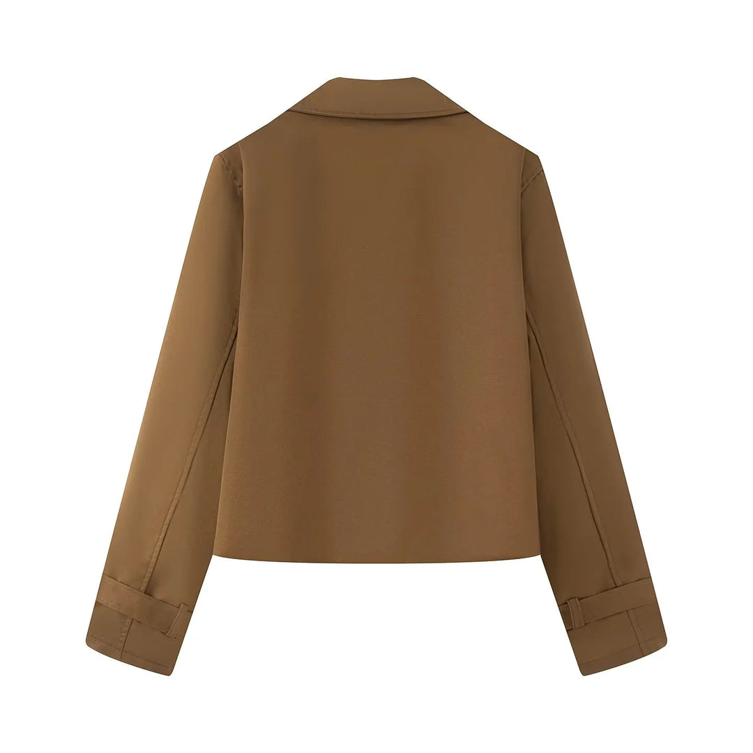Damen nan kurz geschnittener Cropped Trenchcoat mit doppelreihiger Knopfleiste und verstellbaren Ärmelriemen Drune