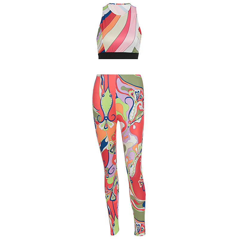 Damen Sportliches Zweiteiler-Set mit kreativem Muster und figurformendem Schnitt Drune