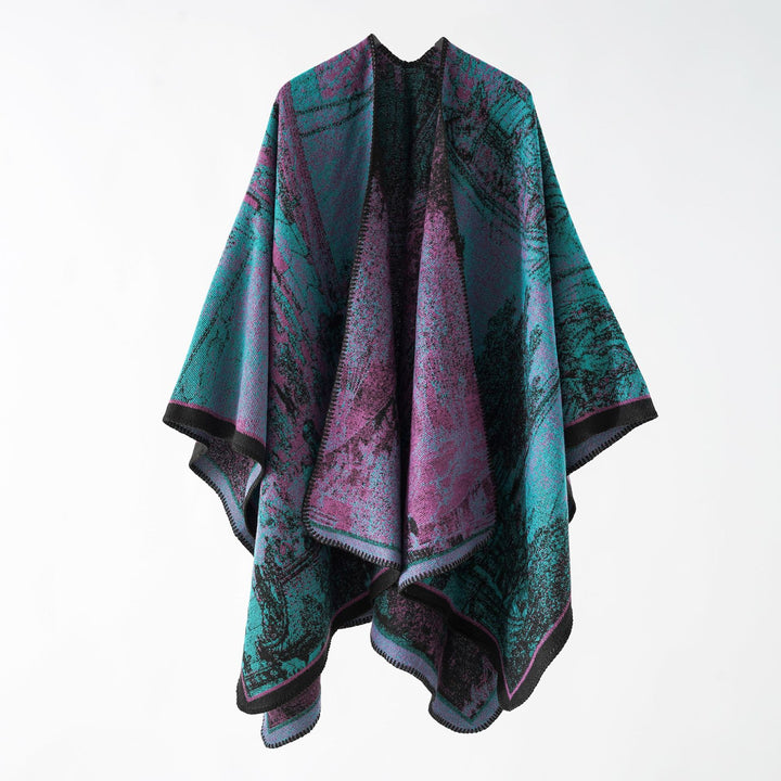 Damen Jacquard-Poncho-Überwurf mit weitem Kimono-Fall und softem Wollmix Drune