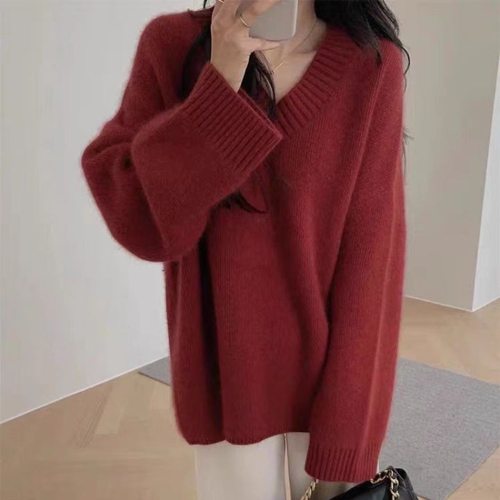Damen Oversize V-Ausschnitt-Pullover im Mohair‑Look Drune