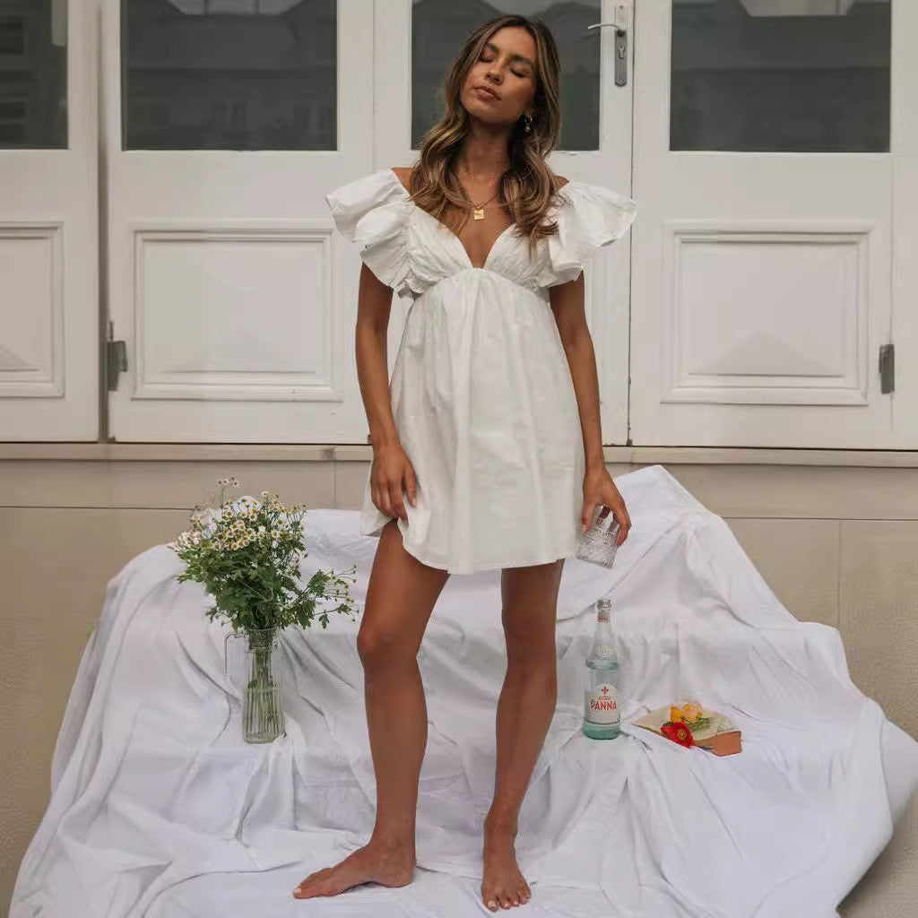 Damen luftiges Minikleid mit voluminösen Rüschen Drune