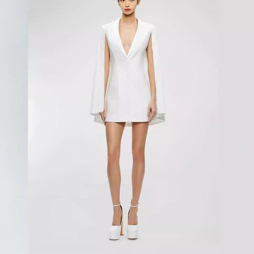 Damen Kurzes Cape-Minikleid mit tiefem V‑Ausschnitt und offenem Arm‑Cape Drune