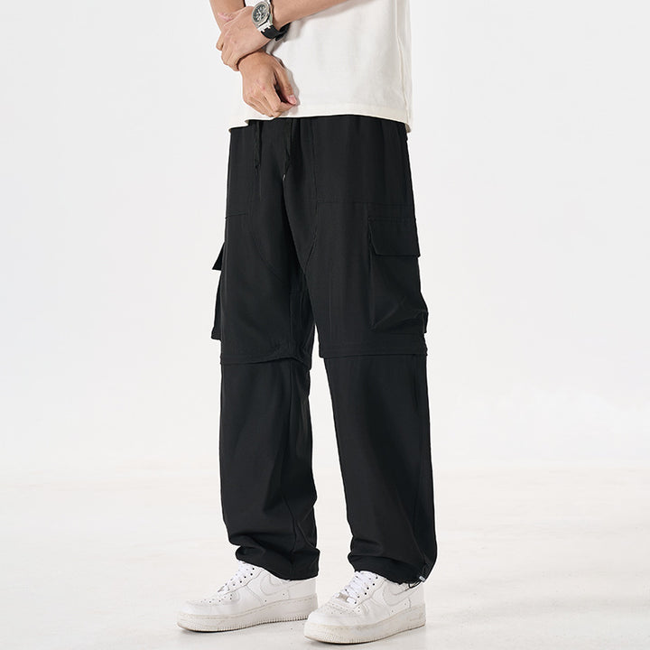 Herren wandelbare Cargo-Zip-Hose mit abnehmbaren Oberschenkeln, großformatigen Pattentaschen und elastischem Kordelbund Drune