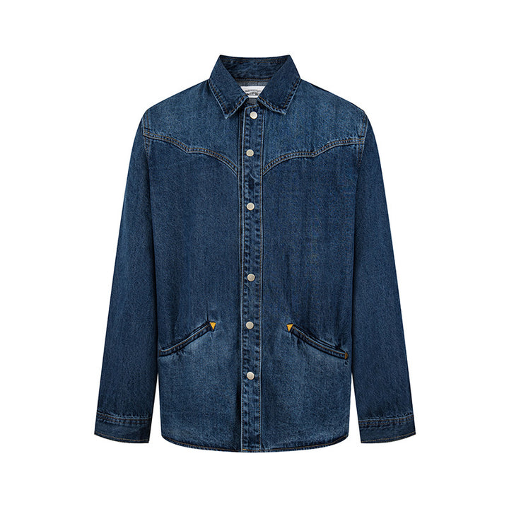 Unisex Jeans-Overshirt mit Druckknöpfen, Westernpasse und schlichten Eingrifftaschen Drune